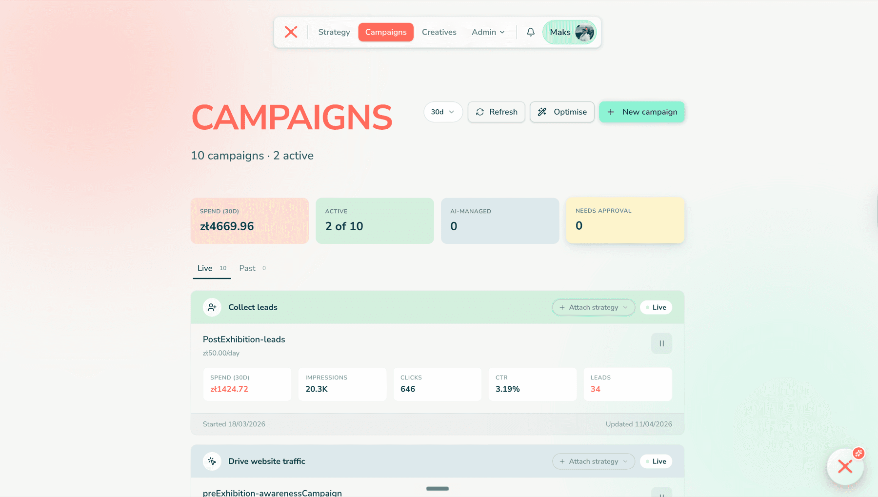 Live Meta campaigns inside Mentic