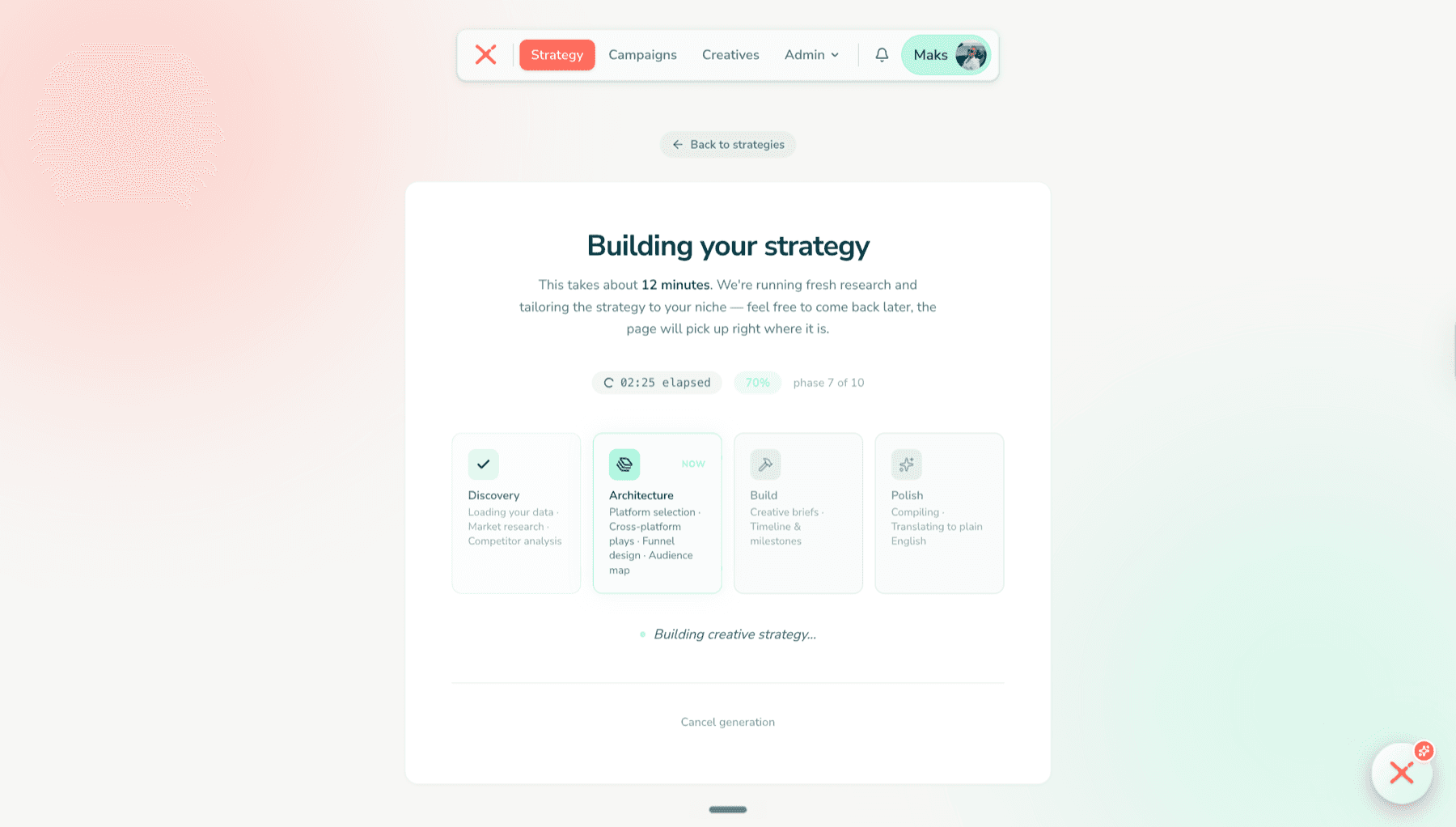Mentic strategy generation in progress
